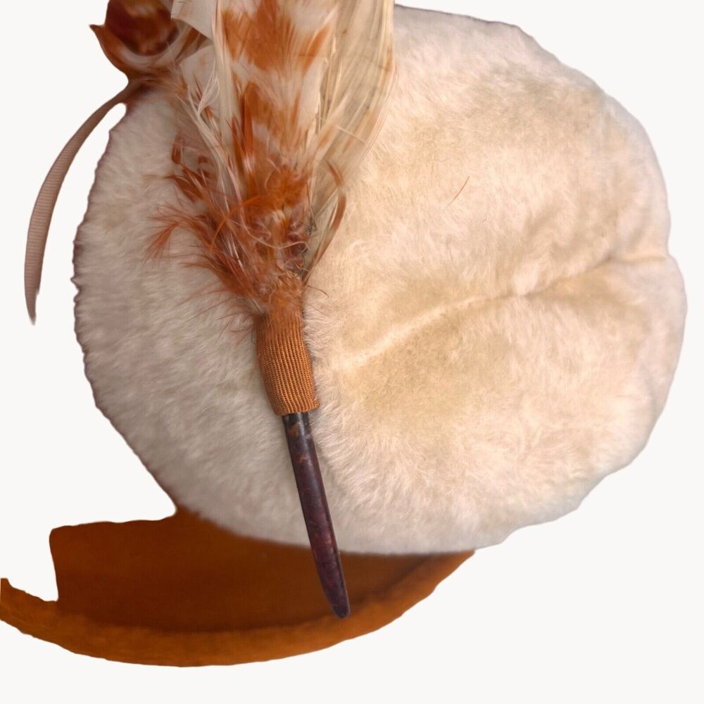 Vintage 60s Pinched Crown Fuzzy Fedora Hat 2 Tone White Rust Breton Mod Bellini - Picture 10 of 14